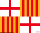 Флаг города Барселона, делится на четыре равные части и состоящий из двух крестов Sant Jordi и два с четырех баров Короны Арагона